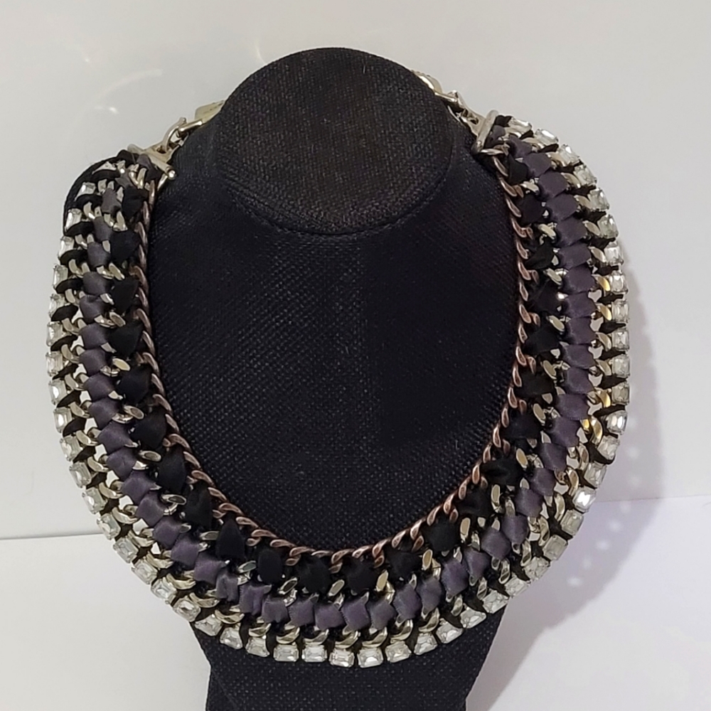 Stella and dot bib necklace mixed metals ,materials and rhinestone